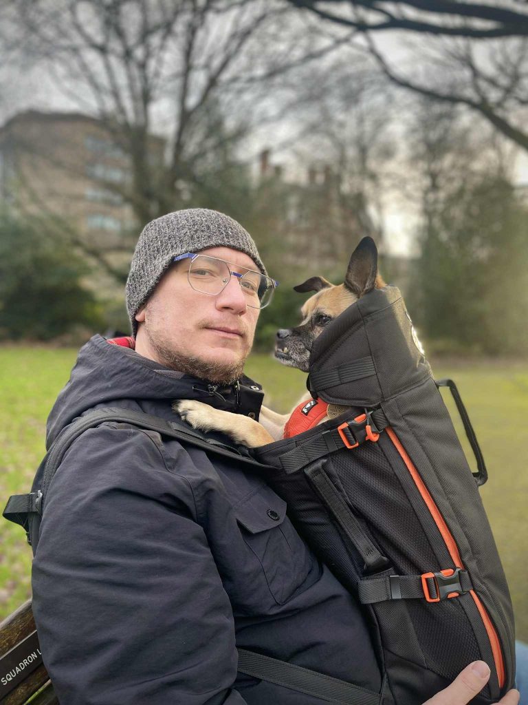 Thanos with puppy for his IT support interview